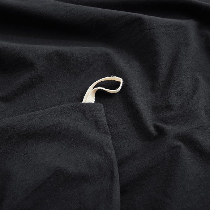 LOVQUE 100% Washed Cotton Duvet Cover Set King Size, Linen Like Natural Bedding Set with Zipper Closure (No Comforter), 104x90 Inches, Black