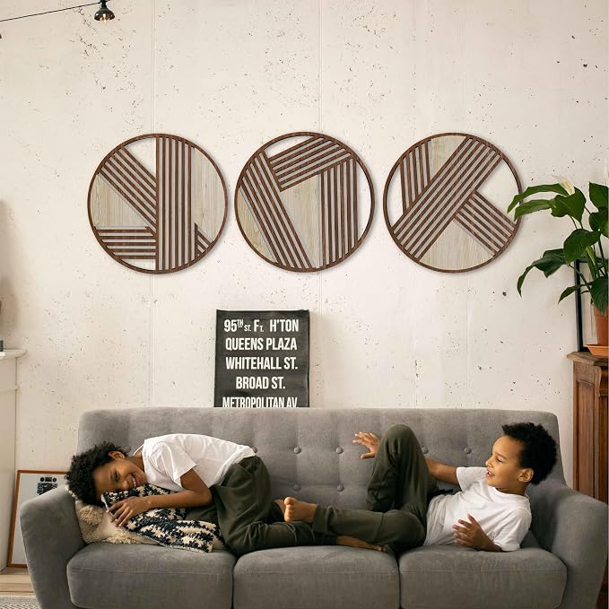 Round Art Deco Wood Wall Art, Geometric Wood Wall Decor, Abstract Lines Wooden Wall Art, Large Round Wooden Wall Panels, Home Decor Gift