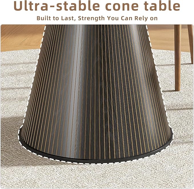 Round Dining Table for 4, Farmhouse Fluted Dining Kitchen Table, 47 Inch Modern Wood Small Circle Dining Table for Kitchen Living Room (Black, 47inch)