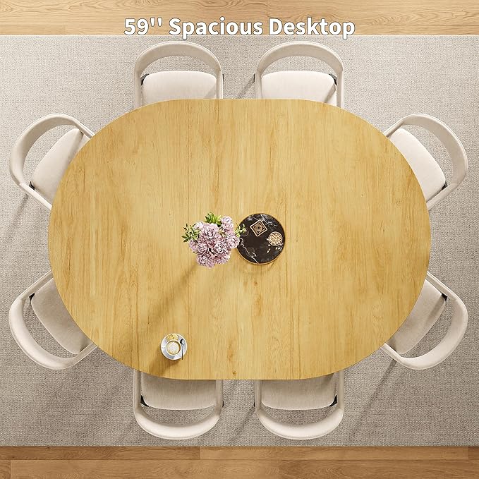 iPormis 43.3-59 Inch Extendable Round Dining Table for 6-8 People, Oval Dinner Table with Adjustable Top and A Stable Round Pedestal Base, Space Saving Wooden Kitchen and Dining Table, Oak