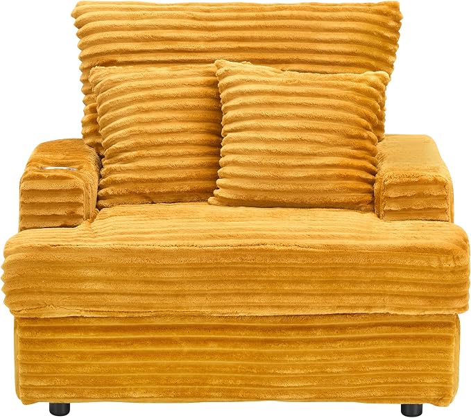 Eafurn 39" Corduroy Modular Accent Chair with Movable Ottoman, Comfy Living Room Armchair with Cup Holder, Soft Upholstered Wide Single Lounge Chaise Chair for Bedroom, Office or Reading Nook