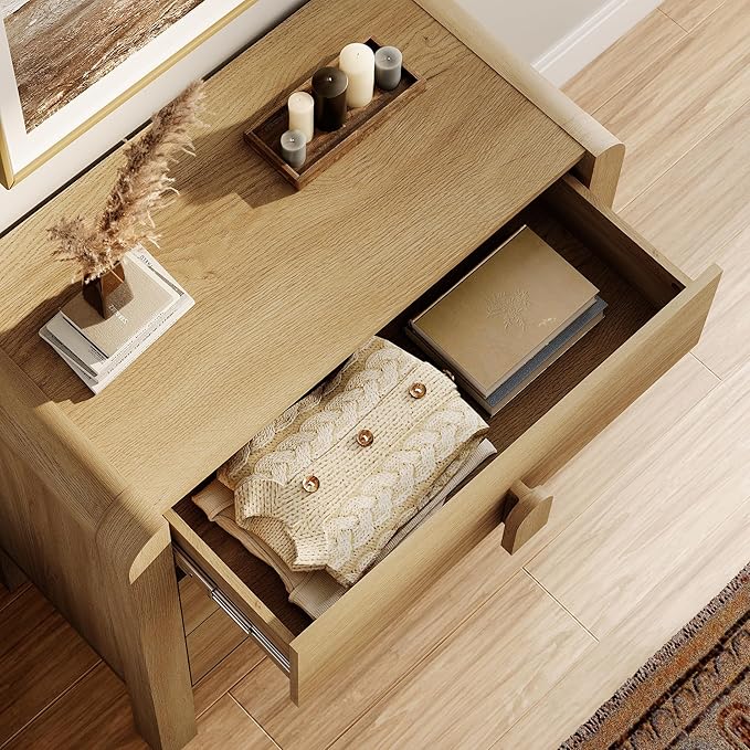 WAMPAT Sideboard Buffet Cabinet with Storage with 3 Drawers,Modern French 31.5" W Buffet Cabinet with Storage,Wood Coffee Bar Cabinets with Curved Edge Design for Kitchen Living Room, Walnut