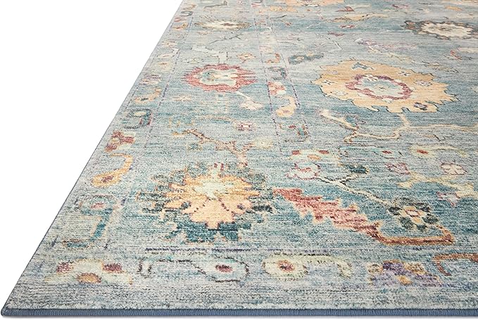 Loloi Margot Collection MAT-06 Denim/Multi 7'-6" x 9'-6" Area Rug feat. CloudPile, No-Shed Easy Clean Large Patterned Area Rug for Living Room, Bedroom, Dining Area