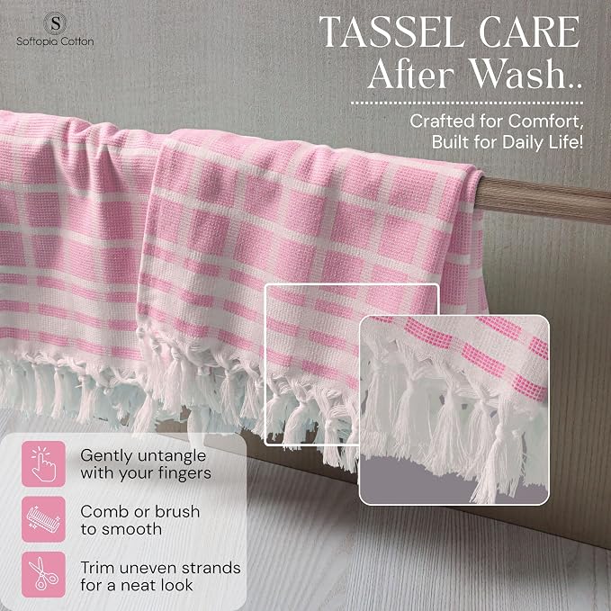Matrix Dobby Kitchen Towels Set of 12, 100% Cotton, Combo Pack, 16"x26", Absorbent Tea Towels with Handmade Tassels, Reusable Cleaning Cloths - Rose Pink, Burgundy, Mustard Yellow