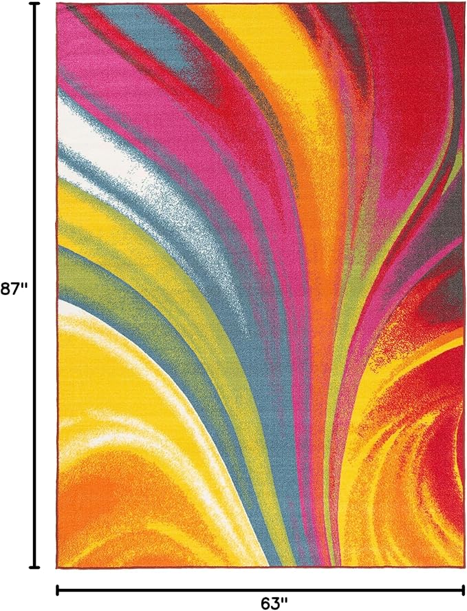 Rugshop Modern Contemporary Waves Non-Slip (Non-Skid) Area Rug 5 X 7 (5' 3" X 7' 3") Multi