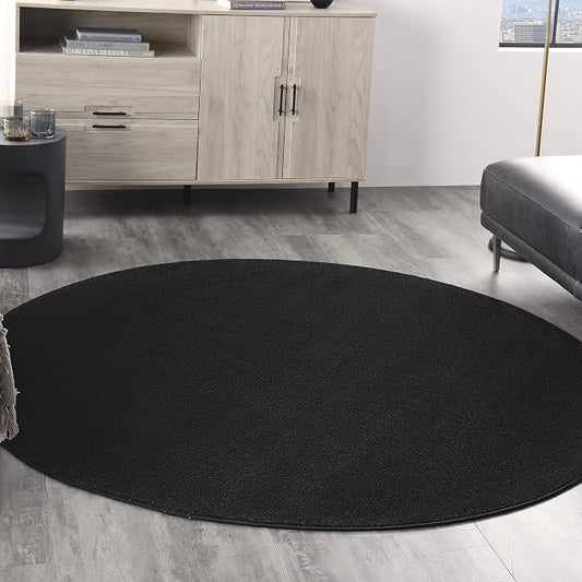 Nourison Home Nourison Essentials Black 6' x Round Area Rug - Easy Clean, Non Shedding, Bed Room, Living Room, Dining Room, Kitchen (6' x Round)