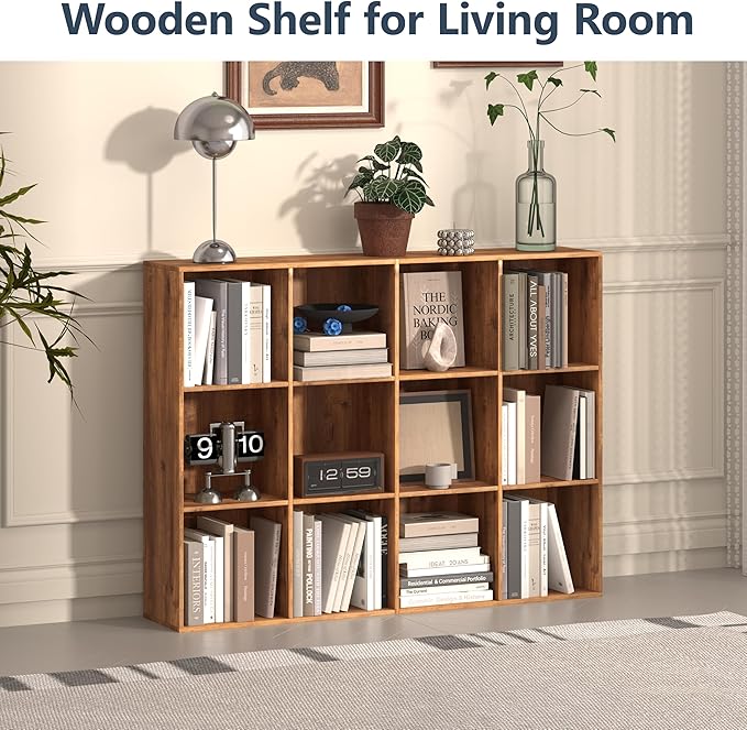 12 Cube Storage Organizer, Wooden Cube Shelves with Closed Back Panel, Reversible Bookcase, Cubes Closet Organizer for Home, Living Room, Kids Room, Office, Bedroom, Study, Hallway