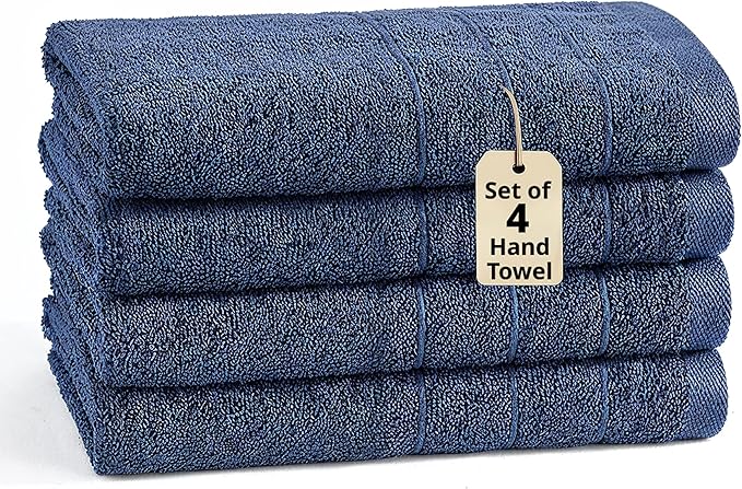 LANE LINEN Bath Hand Towels Pack of 4 (16"x28") - Turkish Hand Towel Set for Bathroom - Durable, Quick Dry, Soft & Highly Absorbent Long Lasting Hand Towel Set - Dorm Essentials for Boys - Navy Blue