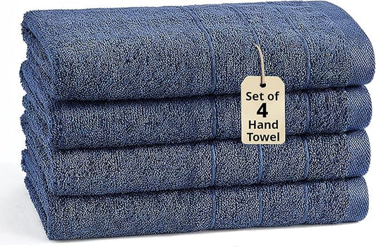 LANE LINEN Bath Hand Towels Pack of 4 (16"x28") - Turkish Hand Towel Set for Bathroom - Durable, Quick Dry, Soft & Highly Absorbent Long Lasting Hand Towel Set - Dorm Essentials for Boys - Navy Blue