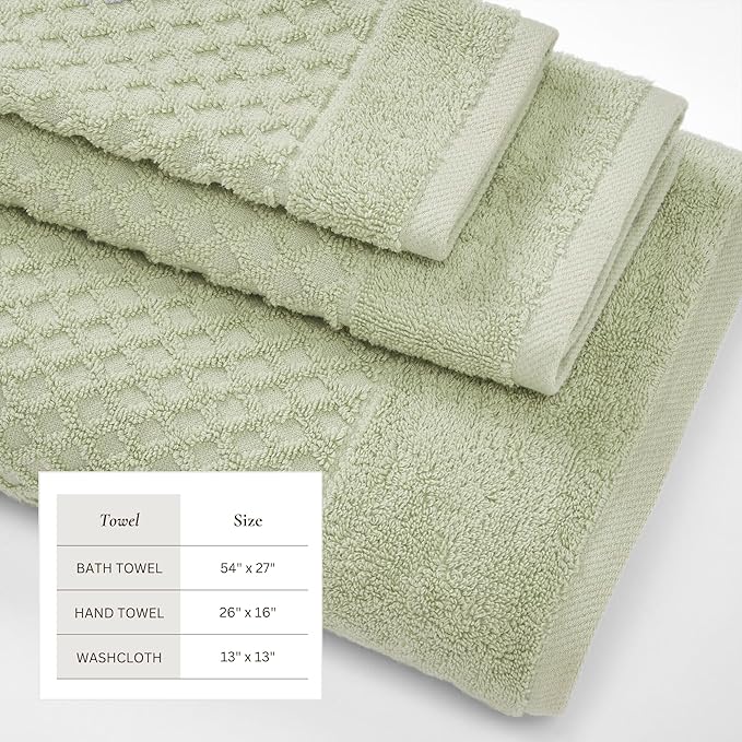 Great Bay Home Bath Towels - 100% Cotton 6 Piece Towel Set - Diamond Waffle Weave - Absorbent, Durable, Quick-Dry Towels for Bathroom (Pale Green)