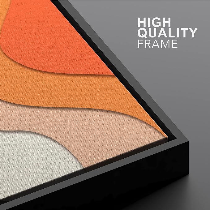 Woodrose Framed Canvas Print Wall Art Neon Orange, Tan & Blue Color Gradient Abstract Shapes Illustrations Modern Art Minimalist 3D Colorful Ultra for Living Room, Bedroom, Office - 16"x24" BLACK