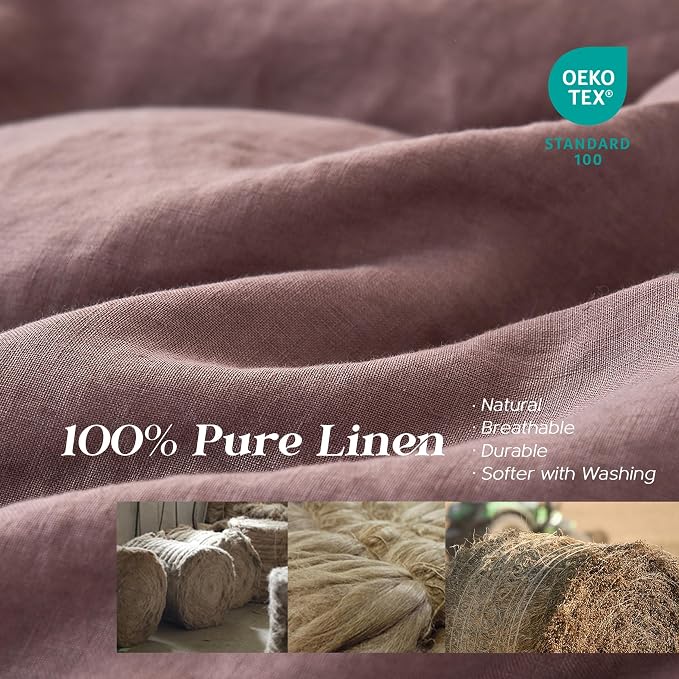 Simple&Opulence 100% Linen Duvet Cover Set, Natural French Flax Purple Duvet Cover Twin Size, Breathable Soft Comfy Linen Bedding Comforter Cover with 1 Pillowcase(Purple, 68"x86")