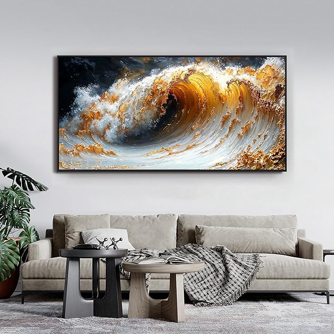 Canvas Wall Art Decor Large Wall Art for Living Room Large Framed Artwork for Walls Modern Abstract Wall Art Prints Gold Wave Wall Art Pictures Art Work for Wall Decor Bedroom Office Decor 29" X 59"