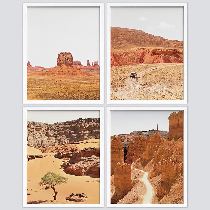 SIGNWIN Framed Arizona Texas Mountain Valley Wall Art, Set of 4 Landscape Wall Decor Prints, Nature Wilderness Wall Décor for Living Room, Bedroom - 11"x14"x 4 White