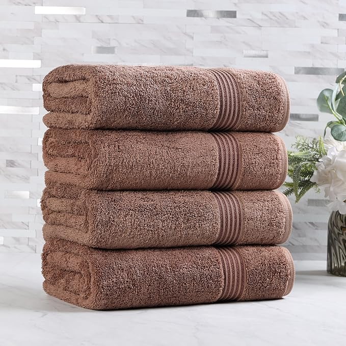 Superior Heritage Egyptian Cotton Bath Towel Set, Large Body Towels for Home Bathroom, Master, Guest Bath Decor, Plush, Absorbent Basics, Spa, Hotel, Resort, Luxury Essentials, Set of 4, Mocha
