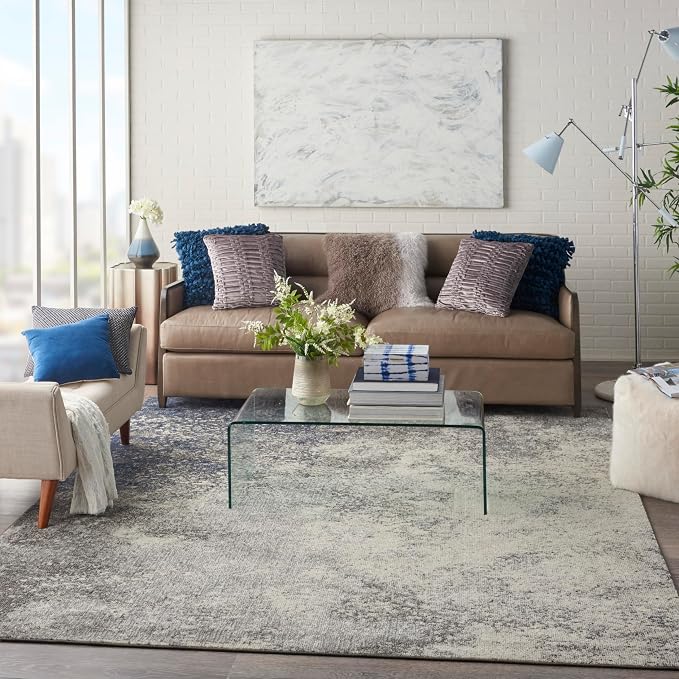 Nourison Home Passion Charcoal/Ivory 8' x 10' Area-Rug, Modern, Abstract, Easy-Cleaning, Non Shedding, Bed Room, Living Room, Dining Room, Kitchen (8x10)