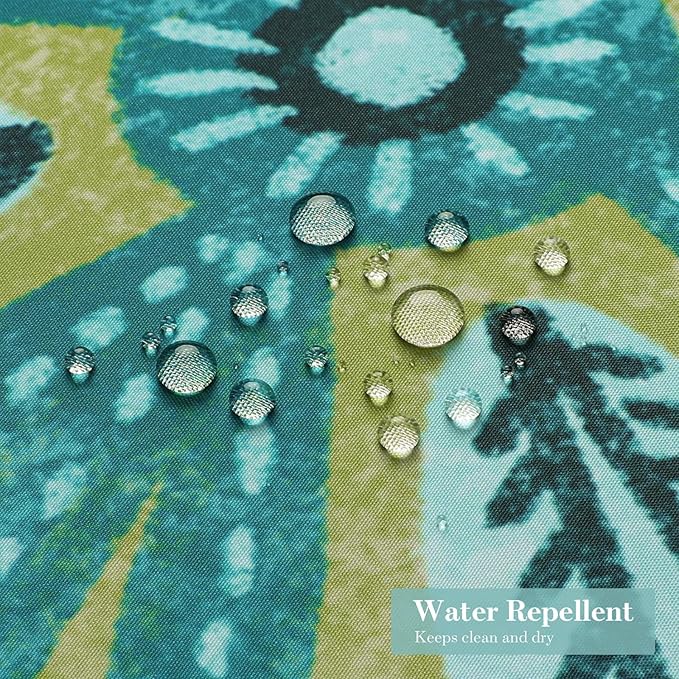 MitoVilla Boho Floral Teal Shower Curtain, Spring Flower Shower Curtains for Chic Elegant Bathroom Decor, Vintage Fabric Cloth Shower Curtain, Summer Colorful Abstract Leaves, 72x72