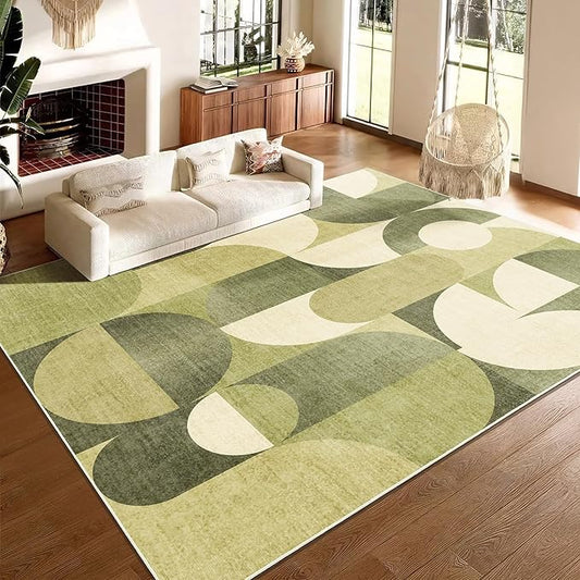 Large Green Area Rugs 9x12 Washable Rug for Living Room Bedroom Dining Room,Modern Geometric Non Slip Carpet