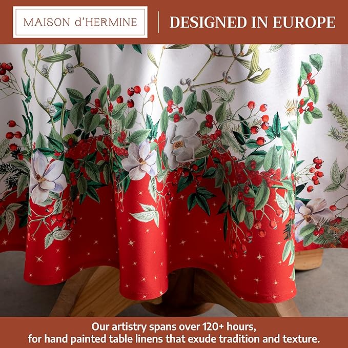Maison d' Hermine Table Cloth Round Table 100% Cotton 63 Inches Fall Tablecloth Reusable Everyday Use for Thanksgiving Christmas Decorations Dining Farmhouse Party (Noel)