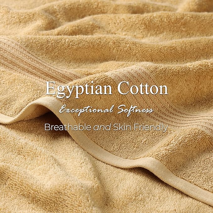 Superior Heritage Egyptian Cotton 6 Piece Towel Set, Heavyweight Towels for Bathroom, Guest Bath, Luxury Home Decor, Plush Absorbent Essentials, Includes 2 Bath, 2 Hand, 2 Face Towels, Gold