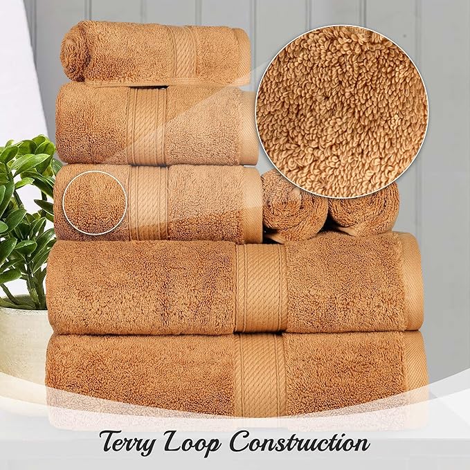 Superior Egyptian Cotton Pile Bath Towel Set of 4, Ultra Soft Luxury Towels, Thick Plush Essentials, Absorbent Heavyweight, Guest Bath, Hotel, Spa, Home Bathroom, Shower Basics, Rust