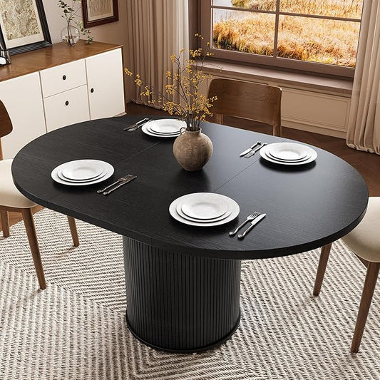 Extendable Round Dining Table for 4-8, 43in-59in Modern Wood Dining Room Table with Removable Leaves, Extendable Dinner Tables w/Heavy Duty Base for Kitchen|Living Room|Small Space, Black