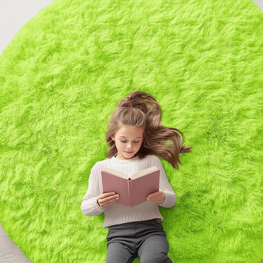 OLANLY Lime Green Round Rugs for Bedroom - Machine Washable, 6 ft Circle Area Rugs for Living Room, Soft and Fluffy Shaggy Carpet for Teen Girl and Boys, Nursery Rooms, Dorms, Home Decor Aesthetic