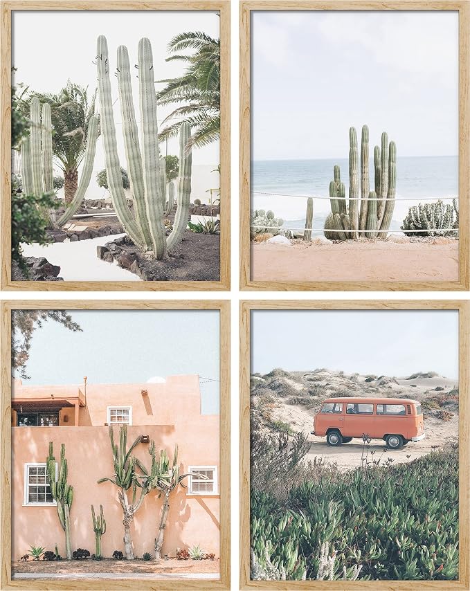 SIGNWIN Framed Cactus Desert Wall Art, Set of 4 Cactus Desert Wall Decor Prints, Nature Wilderness Wall Décor for Living Room, Bedroom - 8"x10"x 4 Natural