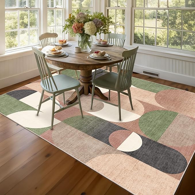 5x7 Area Rugs Modern Washable Rug for Living Room Bedroom,Large Retro Orange Geometric Non Slip Carpet for Dining Room Farmhouse Office
