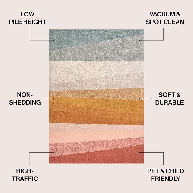 JONATHAN Y Prism Geometric Striped Indoor Area Rug 4x6, Red/Yellow/Gray, Modern, Coastal, Easy-Cleaning for Living Room, Bedroom, Kitchen, Pet Friendly, Non-Shedding (DZC101B-4)