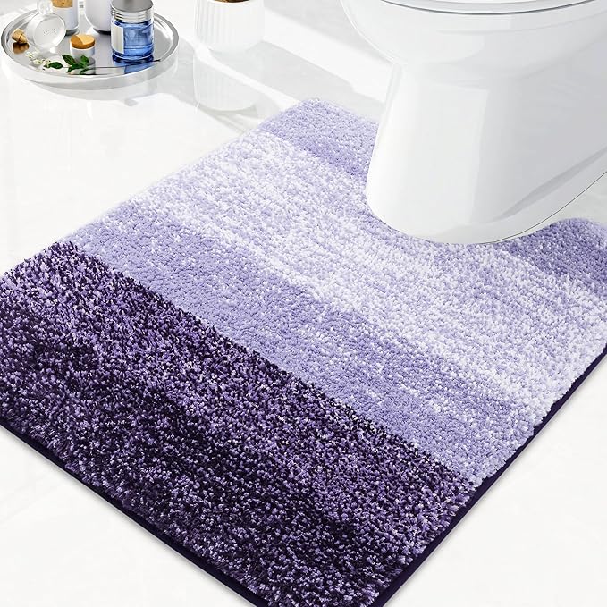 Arotive Microfiber Bathroom Rugs, Shaggy Soft and Absorbent Contour Toilet Rugs, Non-Slip, Thick Plush Machine Washable Dry Bath Mats for Toilet Base, 24x20, Dark Purple, U-Shape