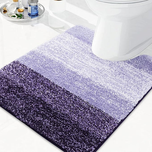 Arotive Microfiber Bathroom Rugs, Shaggy Soft and Absorbent Contour Toilet Rugs, Non-Slip, Thick Plush Machine Washable Dry Bath Mats for Toilet Base, 24x20, Dark Purple, U-Shape