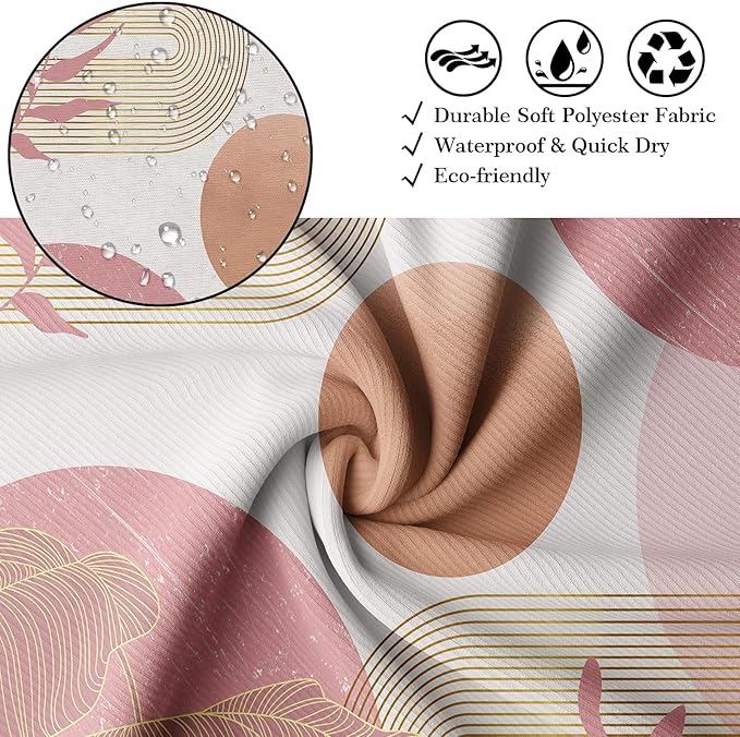 Blush Pink Shower Curtain Light Pink and White Shower Curtains for Bathroom Decor Abstract MCM Bath Curtain Set, Waterproof Fabric with Hooks 70 x 72 Inch