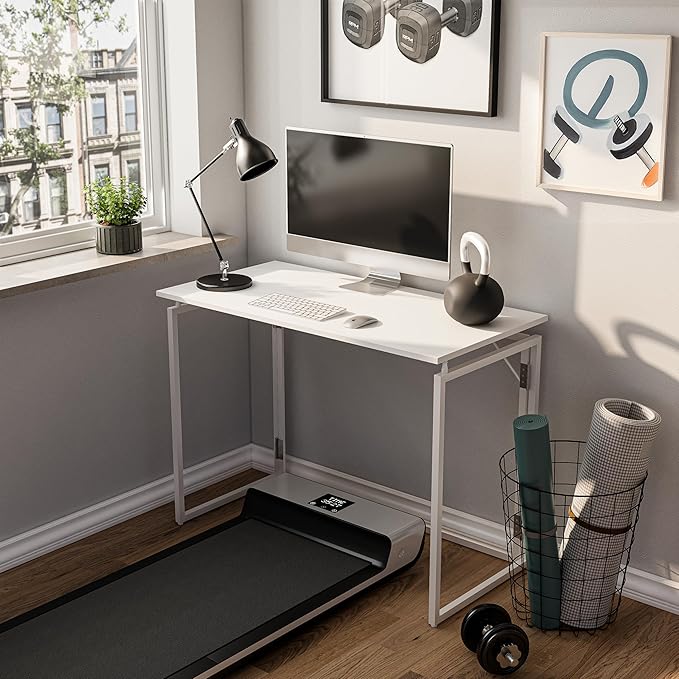 alawooder Folding Desk - 39.4” Wood Top Foldable Desk for Small Spaces | No Assembly Required Compact Desk for Home Office, Writing, and Study
