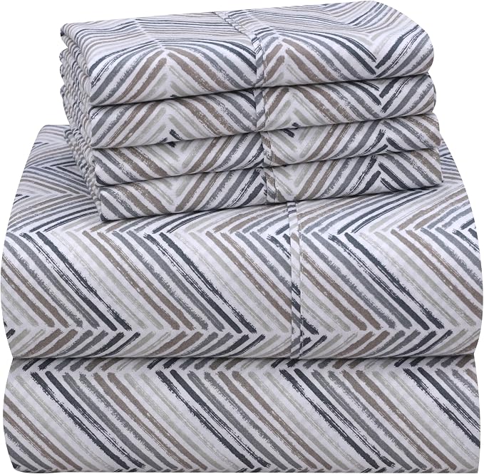 RUVANTI 100% Cotton Percale Sheets Full Size 6 Piece Set, Cooling Bed Sheets for Hot Sleepers, Deep Pocket 16”, Breathable Lightweight & Durable, Crisp Hotel Style Sheets, Inverted Streak