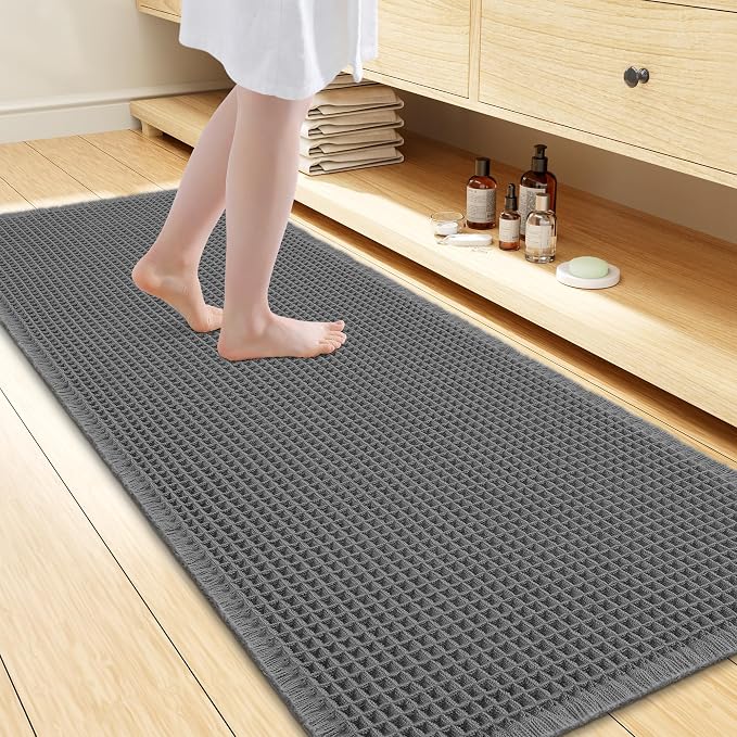 Smiry Waffle Bath Mat 60x24, Extra Soft Absorbent Bathroom Rugs, Non Slip Machine Washable Quick Dry Bath Rugs for Bathroom Floor, Tub, Shower, Home Decor Accessories, Dark Grey