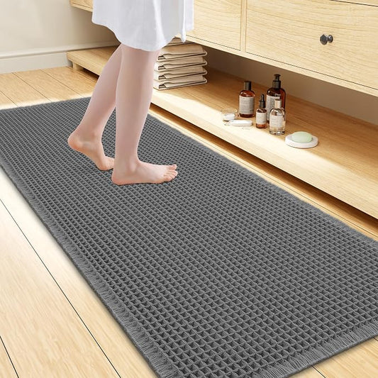 Smiry Waffle Bath Mat 60x24, Extra Soft Absorbent Bathroom Rugs, Non Slip Machine Washable Quick Dry Bath Rugs for Bathroom Floor, Tub, Shower, Home Decor Accessories, Dark Grey