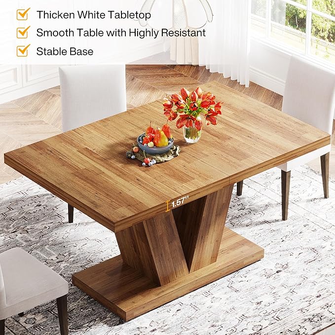 Tribesigns 47-Inch Dining Table for 4, Walnut Brown Kitchen Dinner Table with Heavy Duty Pedestal, Farmhouse Wooden Eating Table for Home, Dining Room, Small Space