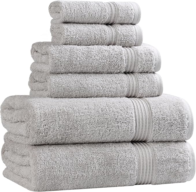 Superior Heritage Egyptian Cotton 6 Piece Towel Set, Heavyweight Towels for Bathroom, Guest Bath, Luxury Home Decor, Plush Absorbent Essentials, Includes 2 Bath, 2 Hand, 2 Face Towels, Silver
