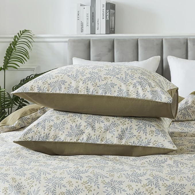 HoneiLife Floral Duvet Cover Queen - 100% Cotton Comforter Cover,Breathable Bedlinen Set with Zipper Closure & Corner Ties, Botanical Comforter Cover Sets 3-PC