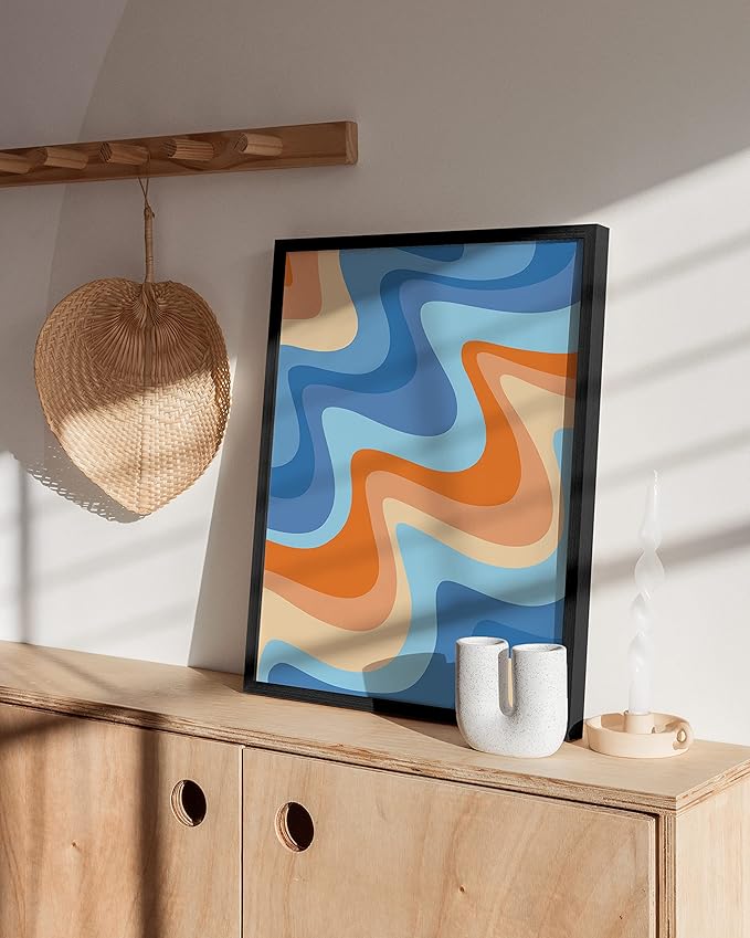HAUS AND HUES Beach Picture Wall Art - Abstract art featuring tropical beach vibes, perfect for brightening up your space (Black Frame, 12x16).