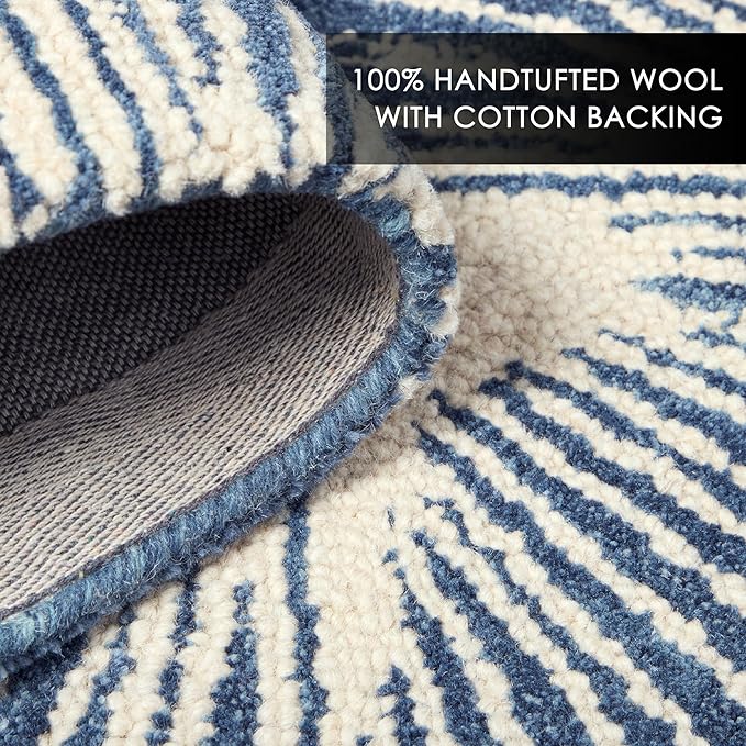 Nicole Miller New York Kendall Fluted Geo Handcrafted Area Rug, 100% Wool Rug, Navy Blue, 8'x10'