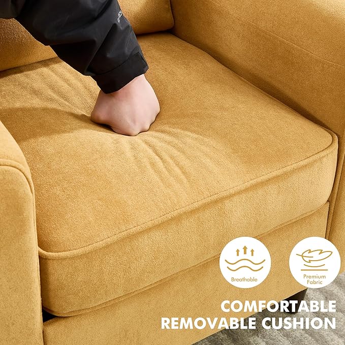 Accent Chair, Mid Century Modern Arm Chair with Thick Cushion and Back, Comfy Upholstered Reading Chair Single Sofa Chair for Living Room, Bedroom, Club, Yellow