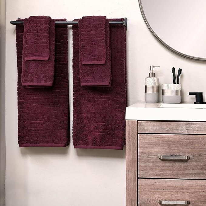 SKL Home CloudSoft 100% Cotton Luxury 6-Piece Towel Set, 600 GSM, Ultra Plush & Absorbent - 2 Bath Towels, 2 Hand Towels, 2 Washcloths, Bordeaux