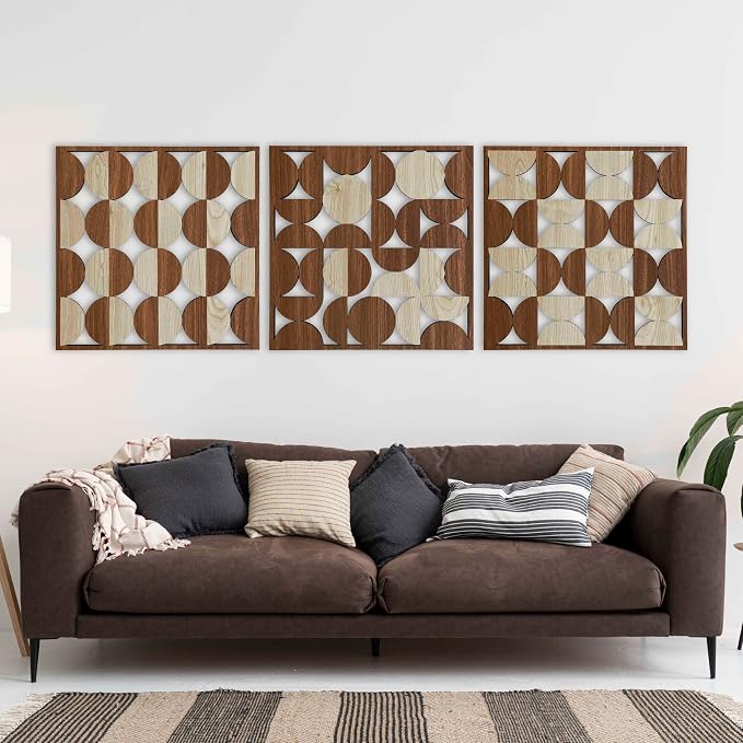 Large Bauhaus Inspired Wood Wall Art Panels, Mid Century Boho Style with Geometric Shapes, Modern Wall Art Gift for Interior Decoration