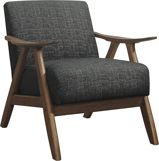 Lexicon Mid Century Modern Accent Chair with Solid Wood Frame in Walnut Finish, Upholstered Living Room Lounge Arm Chair, Thick and Comfy Innerspring Seat Cushion, Linen-Look Fabric, Dark Grey
