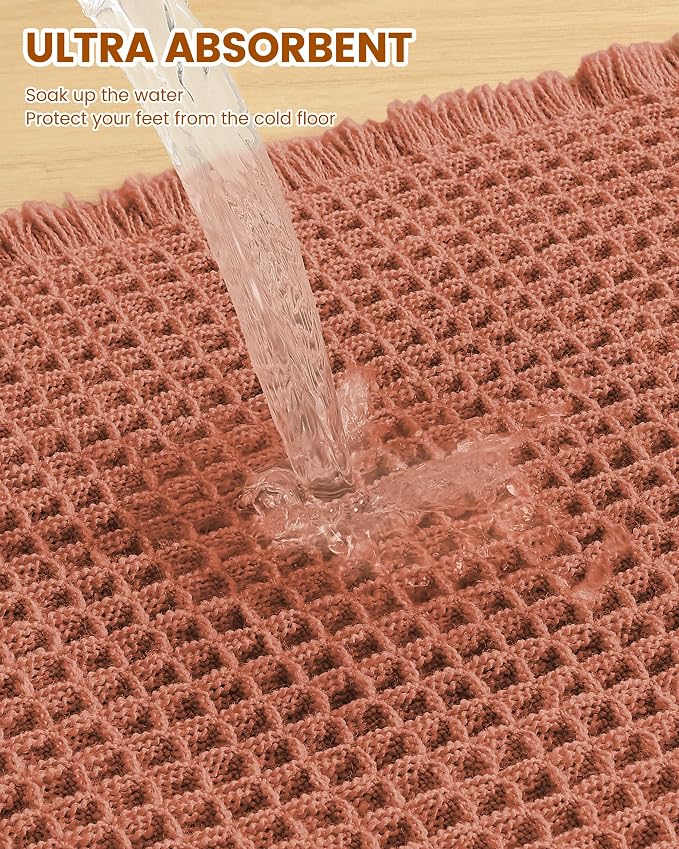 Smiry Waffle Bath Mat 72x24, Extra Soft Absorbent Bathroom Rugs, Non Slip Machine Washable Quick Dry Bath Rugs for Bathroom Floor, Tub, Shower, Home Decor Accessories, Orange