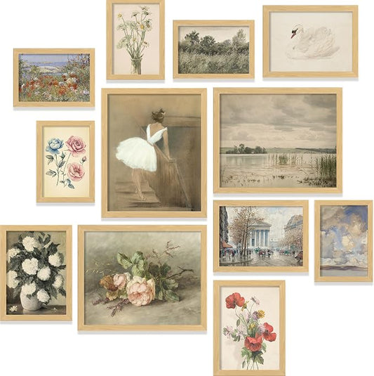 97 Decor Vintage FRAMED Wall Art - Framed Vintage Wall Art Prints, Vintage Posters For Room Aesthetic, Lanscape Prints For Walls Decor, Moody Gallery Walls Pictures Botanical Paintings For Home Bedroom (BEIGE FRAME)