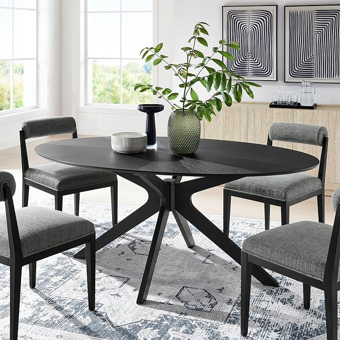 Modway Crossroads 71" Oval Wood Dining Table, Wood Veneer, Seats 6, Easy to Assemble in Black