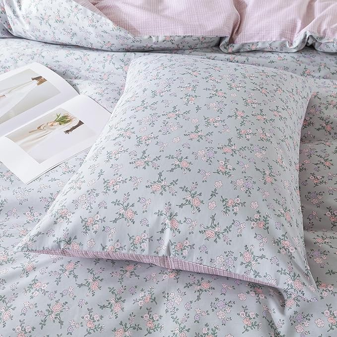 HoneiLife Floral Duvet Cover King - 100% Cotton Comforter Cover, Botanical Bedlinen Set with Zipper Closure & Corner Ties, 3-PC Wildflower Comforter Cover Sets